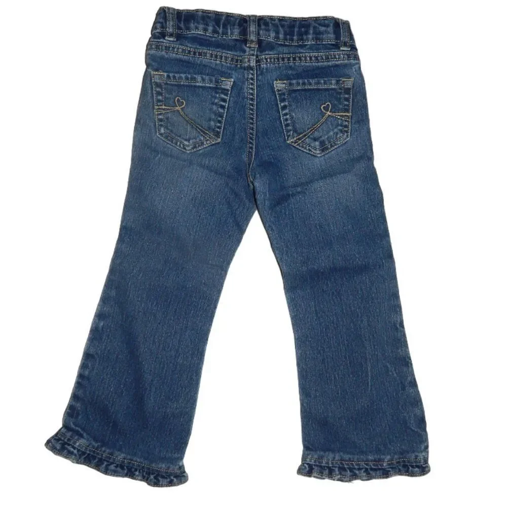 Children’s Place toddler girls 4T dark wash ruffle flare jeans adjustable waist